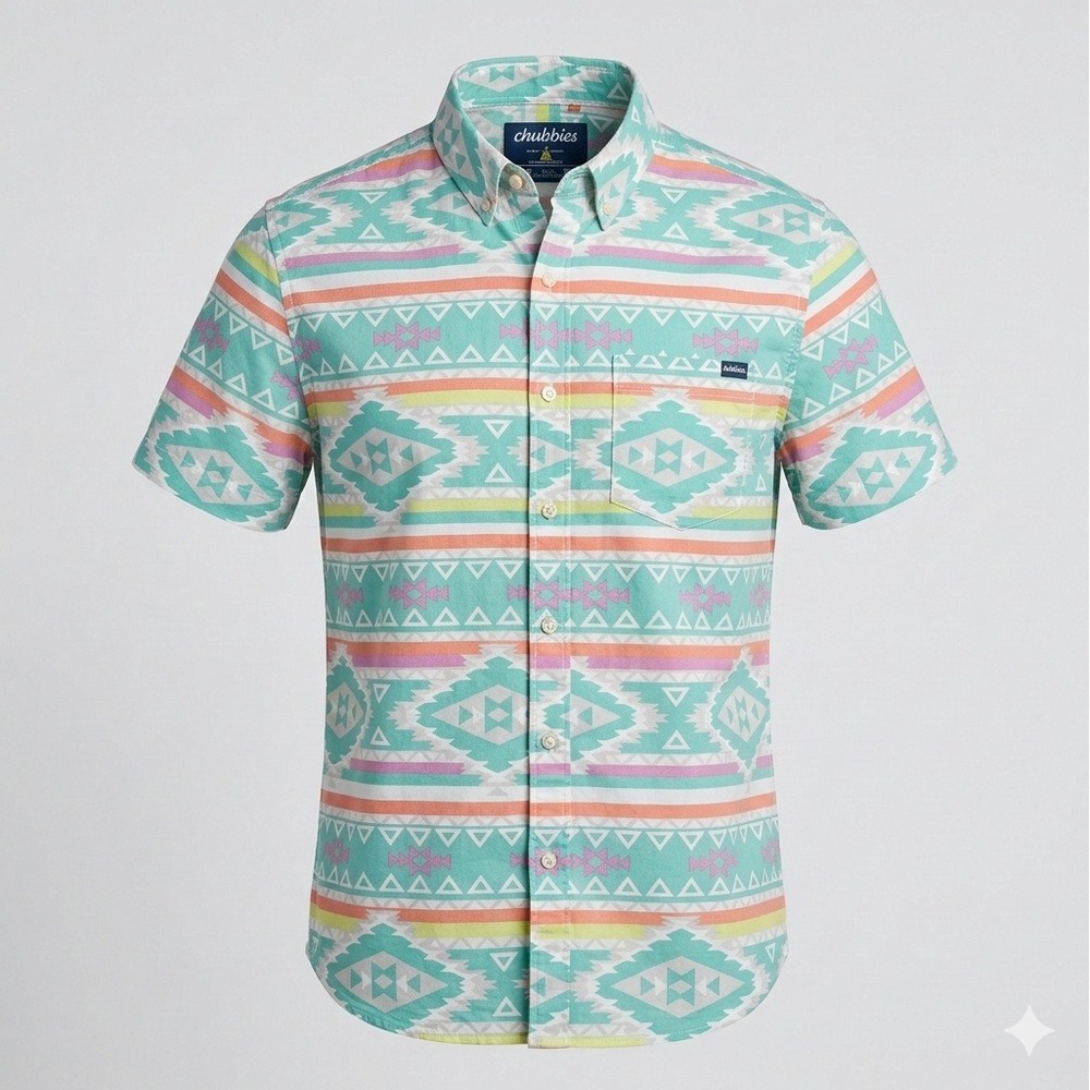 Chubbies Button Up Men's Hawaiian Aztec Southwestern Print Shirt. Size S